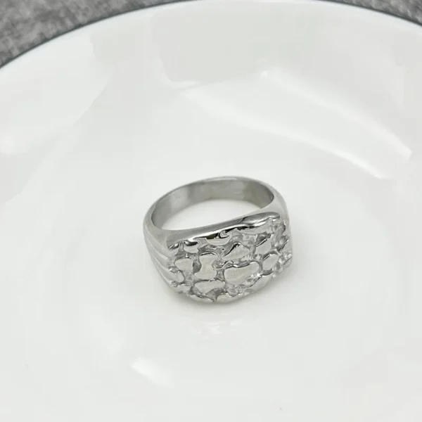 1PC Mens Golden Nugget Ring Stainless Steel Nuggets Style Hip Hop Punk Men Single Ring - Image 5
