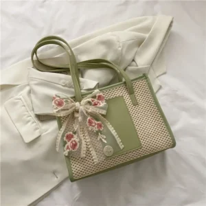New Straw Vine Tote Bag Shoulder Handheld Travel Basket Women Beach Bag Handwoven Bag Straw Woven Bag Women's