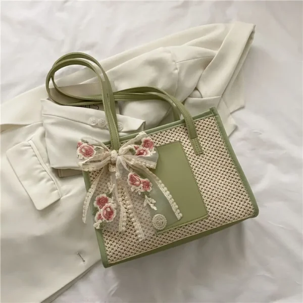 New Straw Vine Tote Bag Shoulder Handheld Travel Basket Women Beach Bag Handwoven Bag Straw Woven Bag Women's
