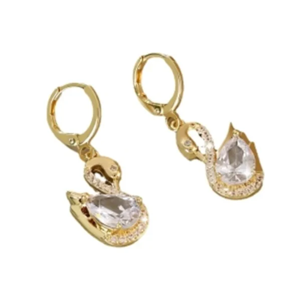 1 pair of luxurious and elegant Golden Swan earrings, dazzling, synthetic crystal, suitable for daily wear, parties and gifts - Image 5