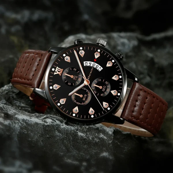 2pcs Quartz Watches Bracelet Watch Set For Men Business Fashion Casual Round Pointer Calendar Watch Accessories - Image 3