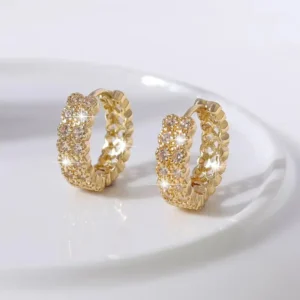 Fashionable And Elegant Shining Zircon Golden Hoop Earrings For Women's Classic Retro Banquet Decoration Exquisite Festival Gift