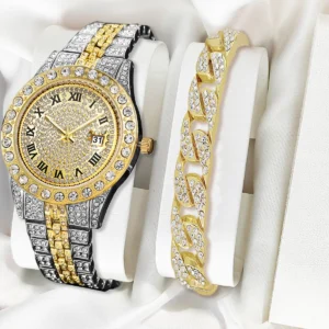 Men Watches 2pcs Luxury Men's Fashion Business Sport Watch Calendar Quartz Wristwatches Relogio Masculino Cuban Bracelet Set