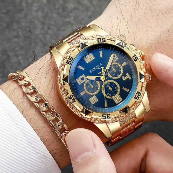 2PCS Fashion Men Quartz Watch Luxury Large Business Quartz Watches Bracelet Set Reloj Hombre（Without Box） - Image 4