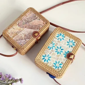 2025 Minimalist Handwoven Square Rattan Bag for Women Nordic Style Exquisite Woven Handbag Versatile Crossbody Bag Shoulder Bags