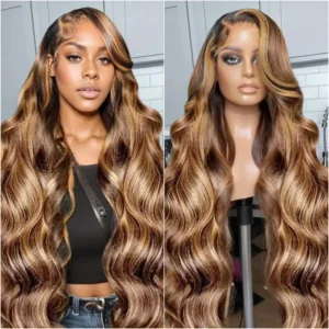 P4/27 Highlight Lace Frontal Wig Preplucked Body Wave Human Hair 200 Density 13x4 13x6 HD Full Lace Front Wigs For Women 46 Inch