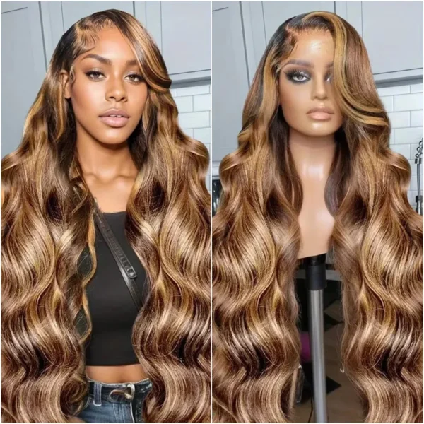 P4/27 Highlight Lace Frontal Wig Preplucked Body Wave Human Hair 200 Density 13x4 13x6 HD Full Lace Front Wigs For Women 46 Inch