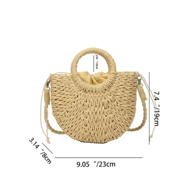 Handwoven Straw Rattan Half-Moon Beach Handbag, Large Capacity Women Summer Hollow Out Shoulder Crossbody Bag, Woven Tote Bag - Image 4