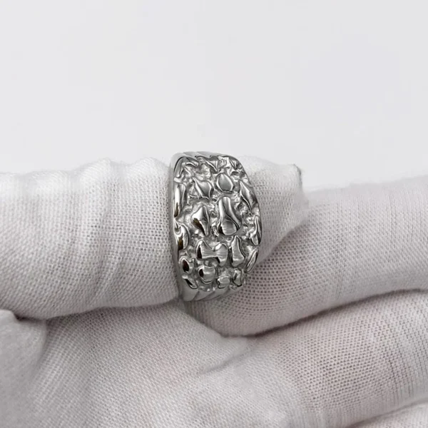 1PC Mens Golden Nugget Ring Stainless Steel Nuggets Style Hip Hop Punk Men Single Ring - Image 4