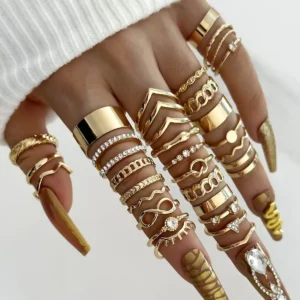 30pcs Elegant Stacking Rings Trendy Infinity / Chain / Knot Design Inlaid Rhinestone Golden Daily Outfits Party Accessories